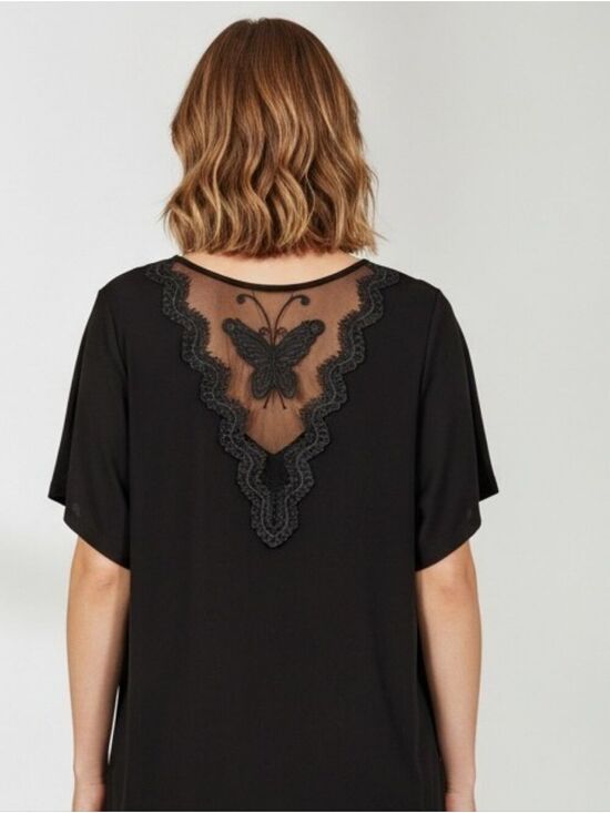 BloomChic Tops - Elegant Black V-Neck Lace Butterfly Top